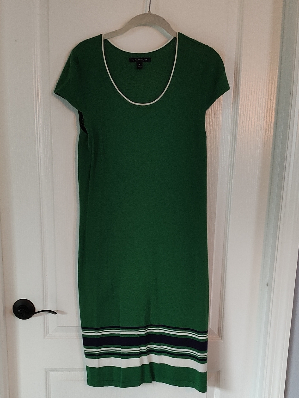 41 Hawthorn Green Knit Midi Dress with Striped Hem